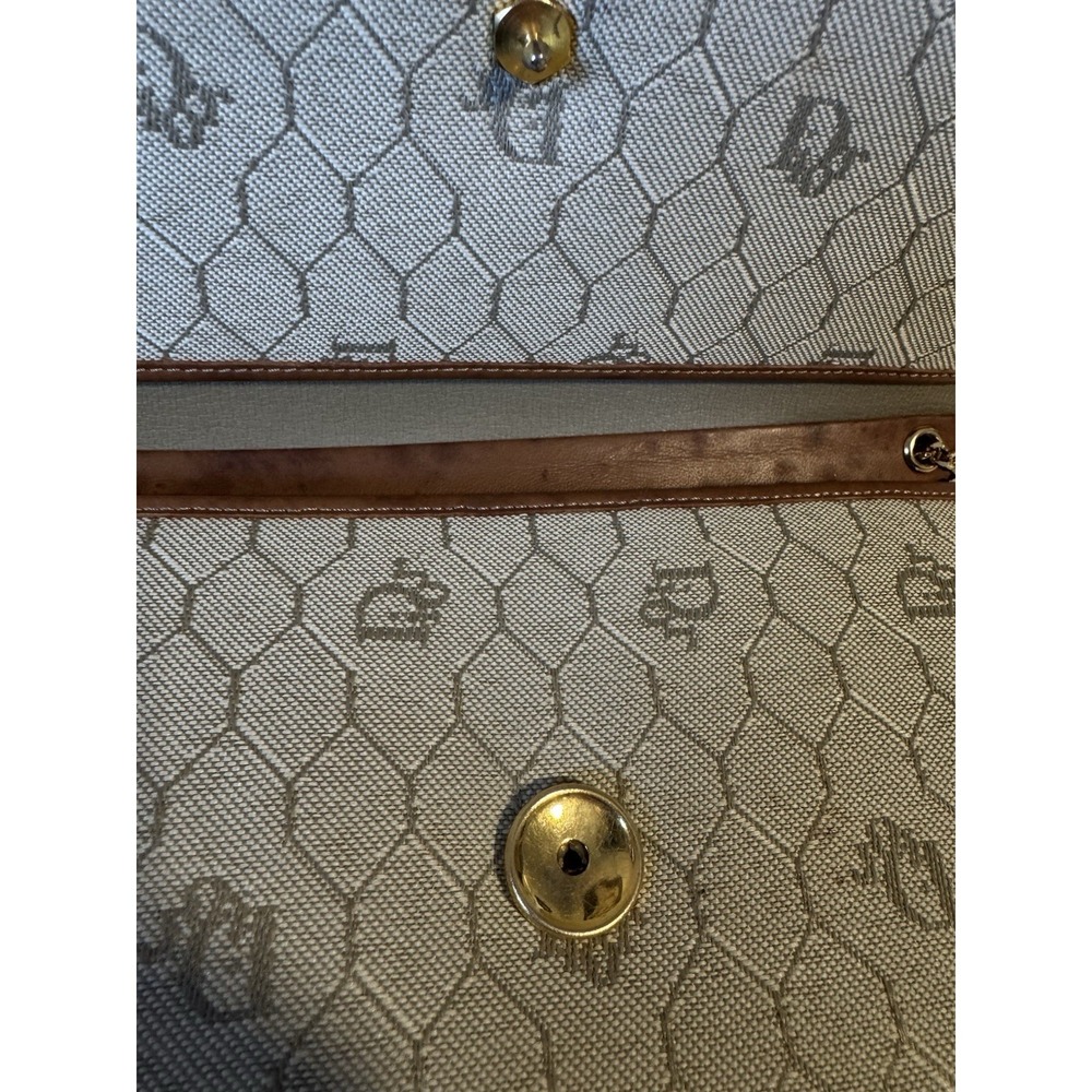 Christian Dior Honeycomb Canvas Chain Shoulder Bag PVC Beige Brown Leather Auth - Picture 9 of 13